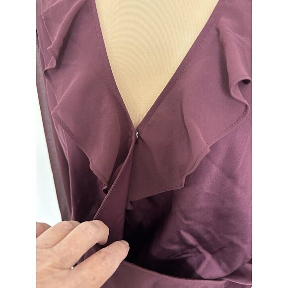 The General Good Purple V-Neck Faux Wrap Long Sheer Sleeve Smocked Top Sz M - Picture 3 of 10